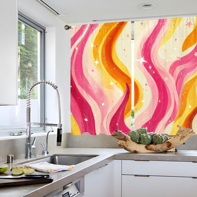 2 pièces de rideaux à vagues ondulées, tissu à imprimé tourbillon rétro, motif abstrait vibrant, filtrage de la lumière et intimité, conception à passe-tringle, pour le salon, la chambre à coucher, le balcon, la cuisine