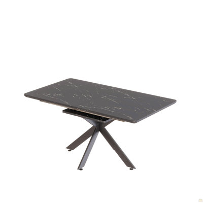 62.4" Extendable 78.15"Very large Black Dining Table Modern Mid-Century Kitchen Table Set for Dining Room, party Table,Conference table,Black metal X