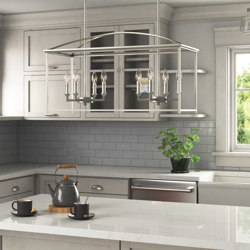 Luminaire suspendu pour îlot de cuisine 8 lumières Herron, Argent bruni