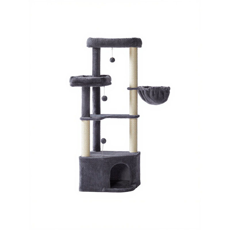 Cat Tree, Multi-Level Tower with Large Platforms, 48.5 x 48.5 x 140.7 cm, Dark Grey