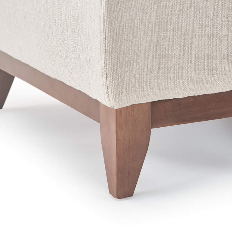 Maxwell Ivory Square Ottoman with Light Wood Legs