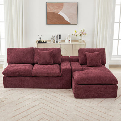 Cloud Sectional Sofa 107.9" Upholstered Boneless Sofa Couch with Double-layer Cushion and Side Pockets, Free-combined Sectional Sofa Full-compressed Sofa for Living Room