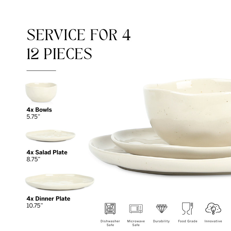 Stone Lain Mirella 12-Piece Dinnerware Set Stoneware, Beige