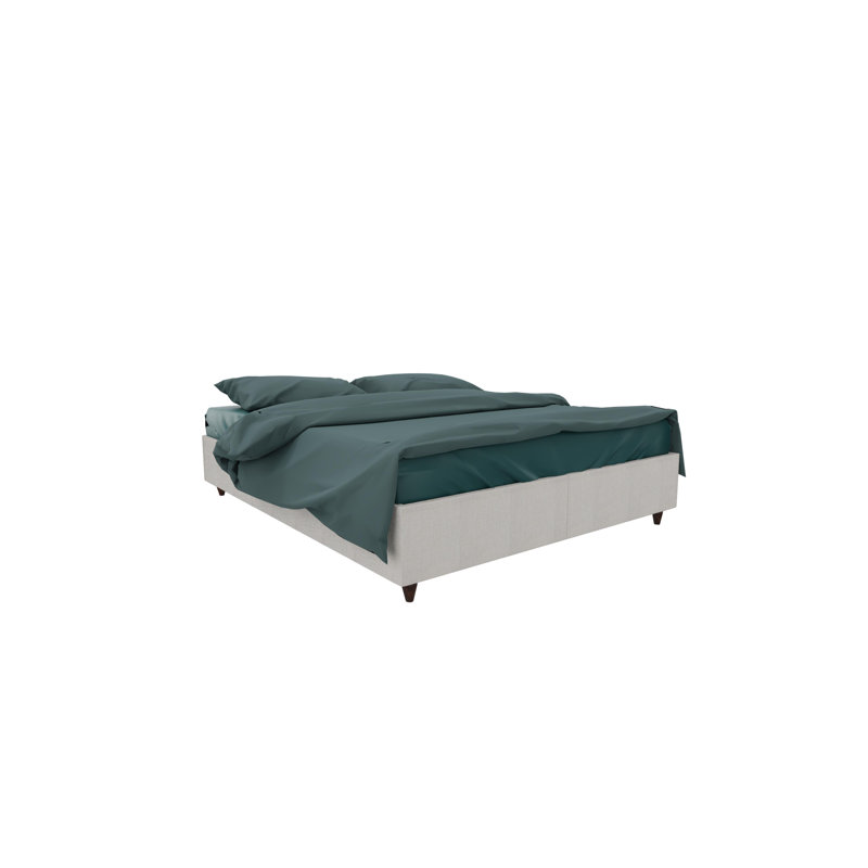 Lit plateforme à panneau de rangement tapissier, Beige, Très grand