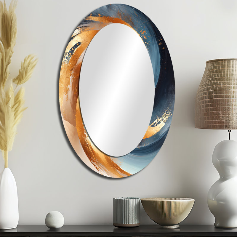 Miroir mural moderne bleu et doré Vortex I, 36 po x 24 po