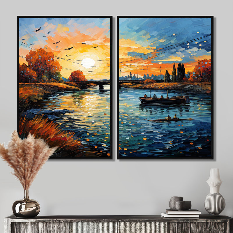 Vangogh, le pont à Arles II - art mural traditionnel sur toile 2 panneaux, 36" H x 48" W, Impression encadrée flottante