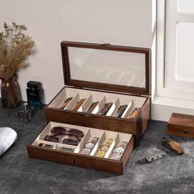  Présentoir à couteaux de poche 2 couches Holder Porte-couteaux en bois avec couvercle en verre et étui à couteaux pour collections