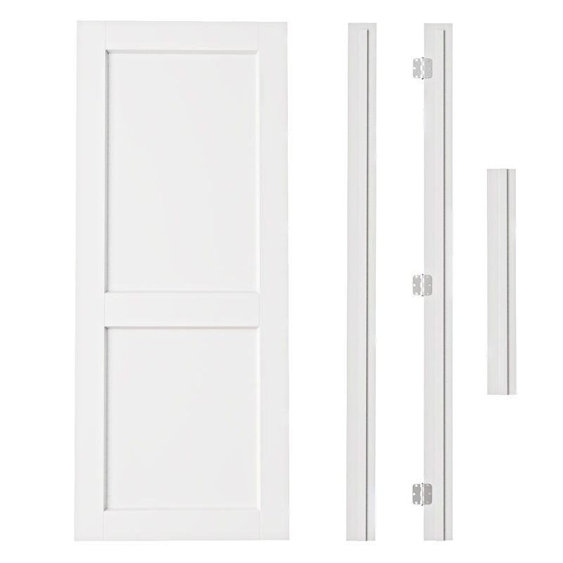 Intérieur de la porte intérieure à 2 panneaux, porte pré-montée en panneau de fibres à densité moyenne certifié CARB P2, avec trousse de joint, bande d'étanchéité, charnières argentées et ouverture à droite, préfinie et imperméable, pour garde-manger, chambre à coucher, salle de bain et garde-robe, teinture facile à bricoler, 24 po x 80 po