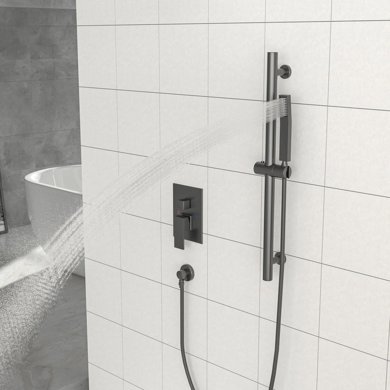 Wall Mounted Matte Black Shower - 12 Inch Square With Adjustable Slide, Rainfall Head, And Handheld Arm System Head Mount, -balanced Feature