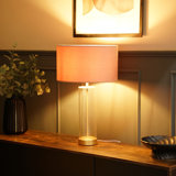 Simonetta Matt Gold and Clear Tube Table Lamp with Blush Velvet Reni Shade and 6W GLS Warm White Bulb