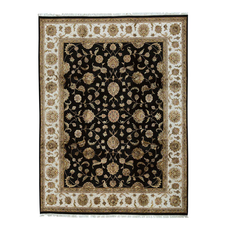 Tapis noir et ivoire de haute qualité noué à la main