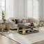 Table basse moderne avec verre trempé spacieux et base en acier inoxydable doré, centre de salon fonctionnel en acier, élégant-954058894-954058895
