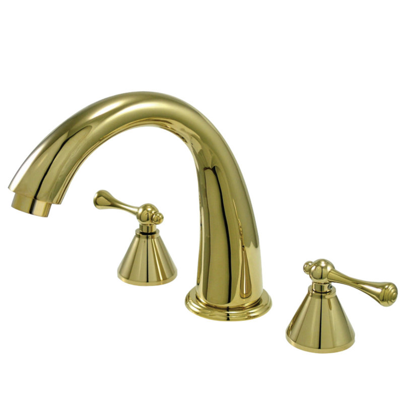 Kingston Brass English Country Two-Handle 3-Hole Deck Mount Roman Tub Faucet, Polished Brass