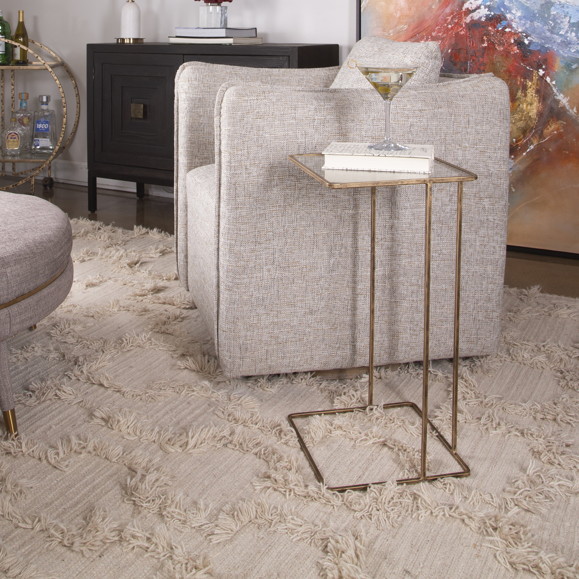 Margos Glass End Table, Antique Gold