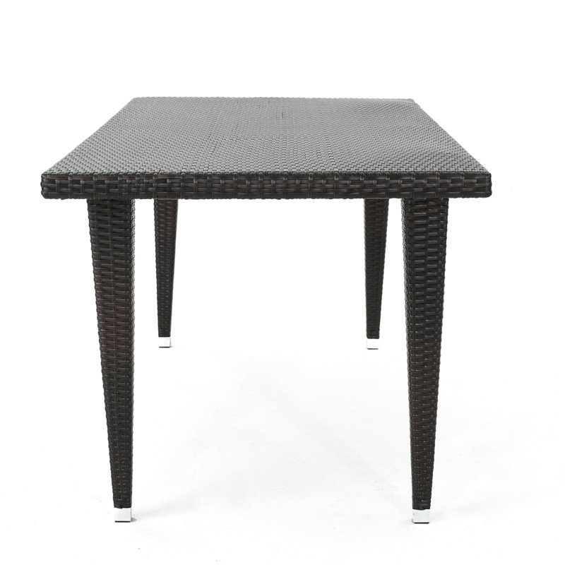 Outdoor Dining Table 33*75 - , Iron Frame, Resin , Rustic Brown, Fits 8 Rect Table Woven Seats 8, Simple Assembly & Maintenance