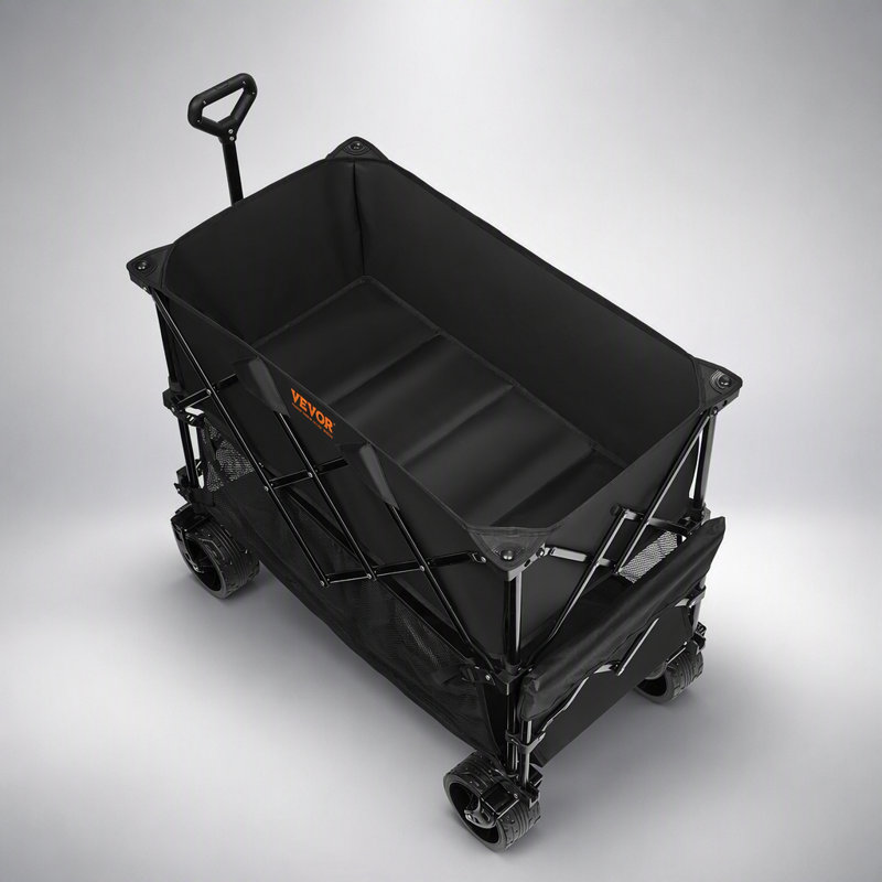 Chariot pliable à deux étages, capacité de 400 L, roues tout-terrain, robuste, idéal pour le camping et les courses.