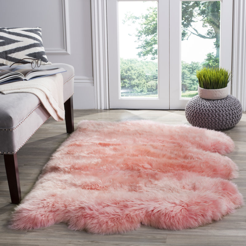 Tateos Sheep Skin Natural Sheep Skin Made Within Acid Dying Sheep Skin Solid Color Rug, Rectangle 3' x 5'