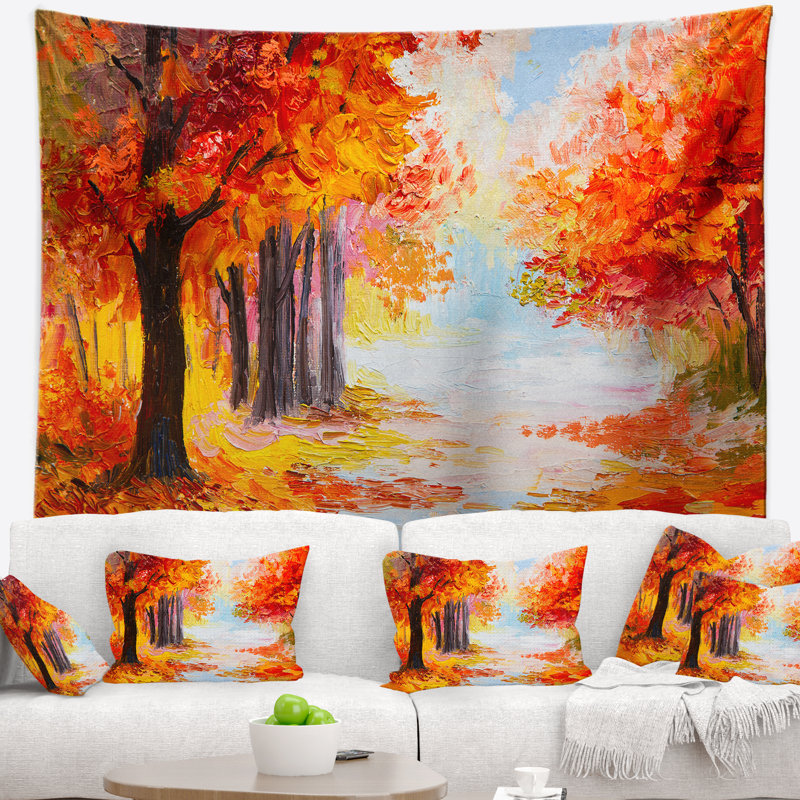 Paysage orange forest en automne tapisserie, H 68 po x l 80 po