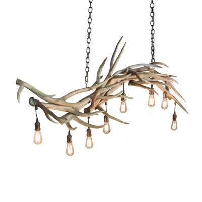 Lustre linéaire moderne à 8 lumières avec accents de bois de cerf