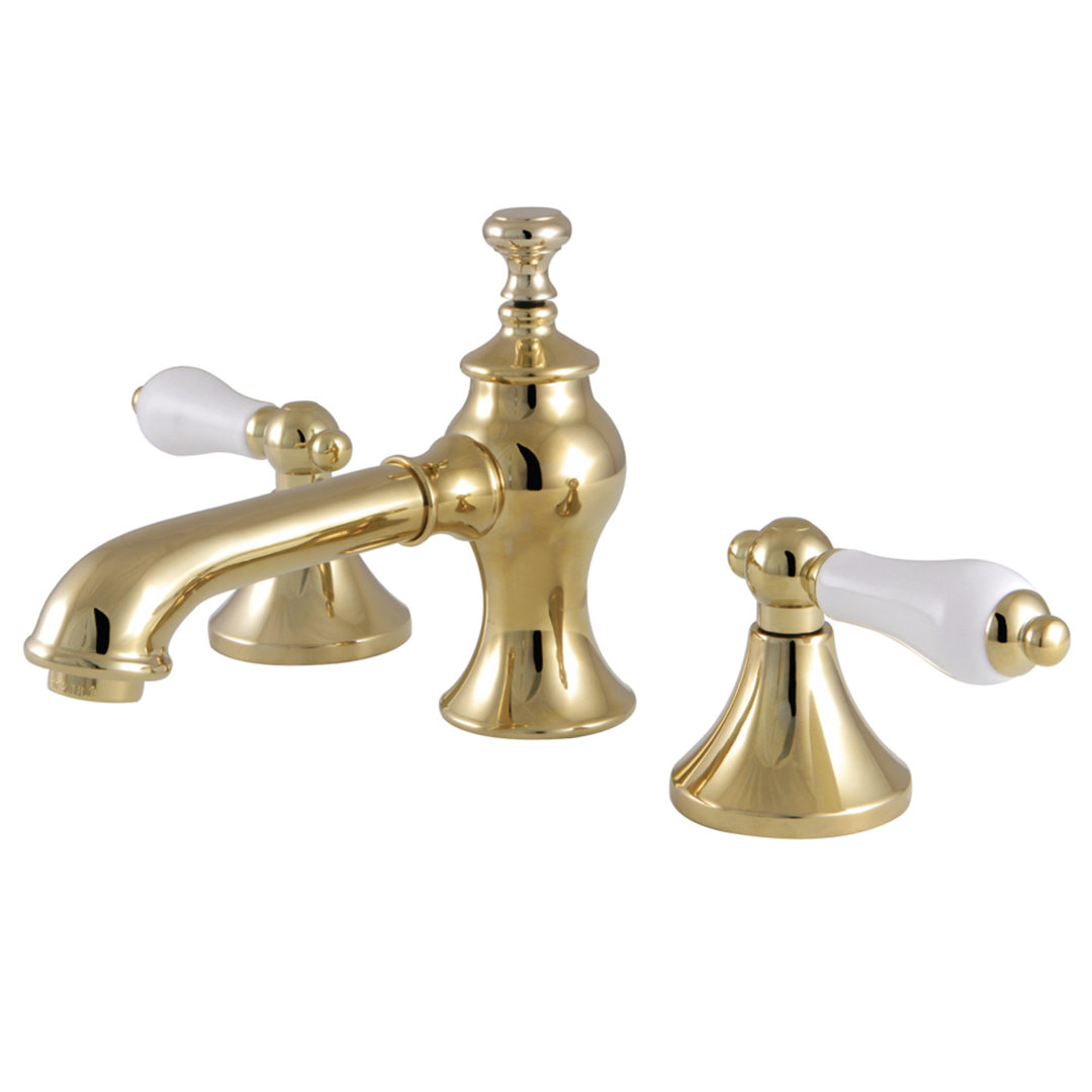 Kingston Brass Vintage Two-Handle 3-Hole Deck Mount Widespread Bathroom Faucet with Brass Pop-Up Drain Kingston Brass 