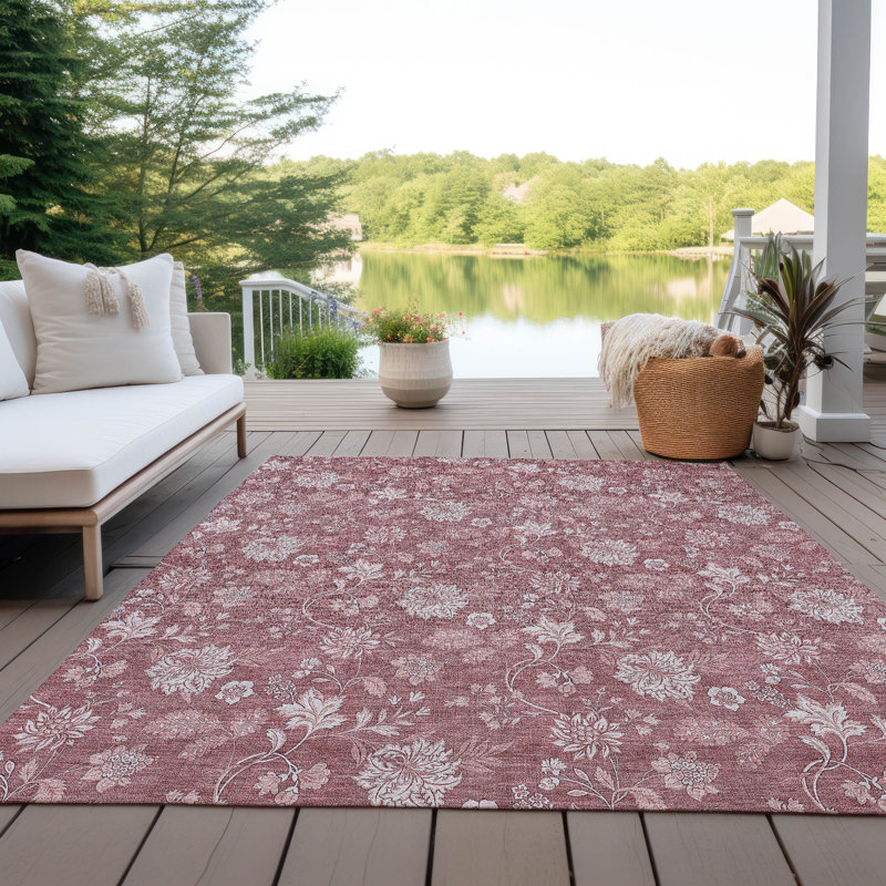 Myqueal Washable Floral Indoor / Outdoor Rug, Rectangle 9' x 12'