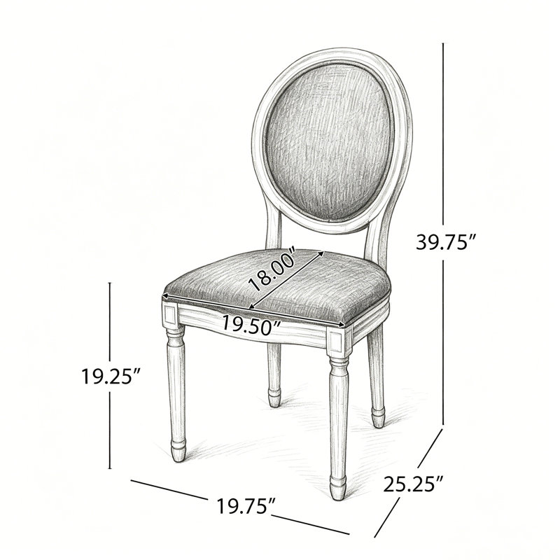 Ensemble de 2 chaises d'appoint rembourrées avec pieds cannelés French Country, Black Gray, Black Gray, Naturel