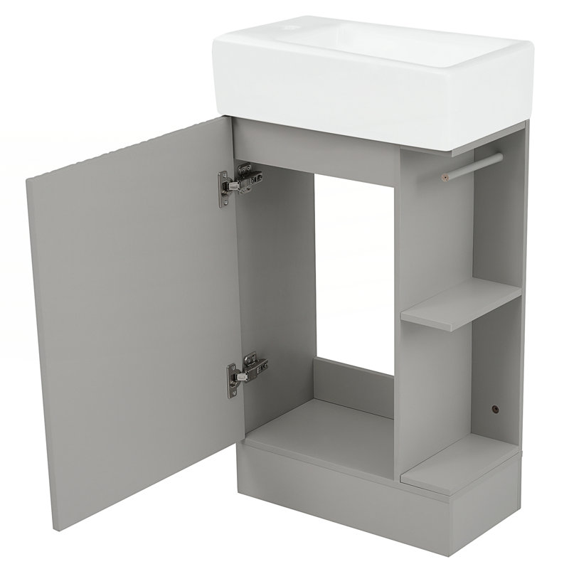 Armoire de salle de bain avec tablette à deux niveaux, Gris