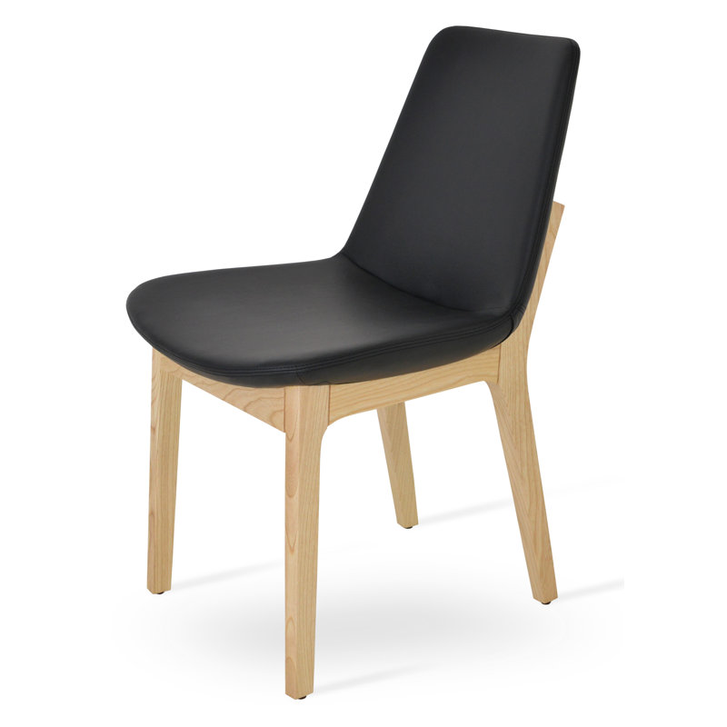 Eiffel Wood Dining Chair, Black Genuine Leather, Natural