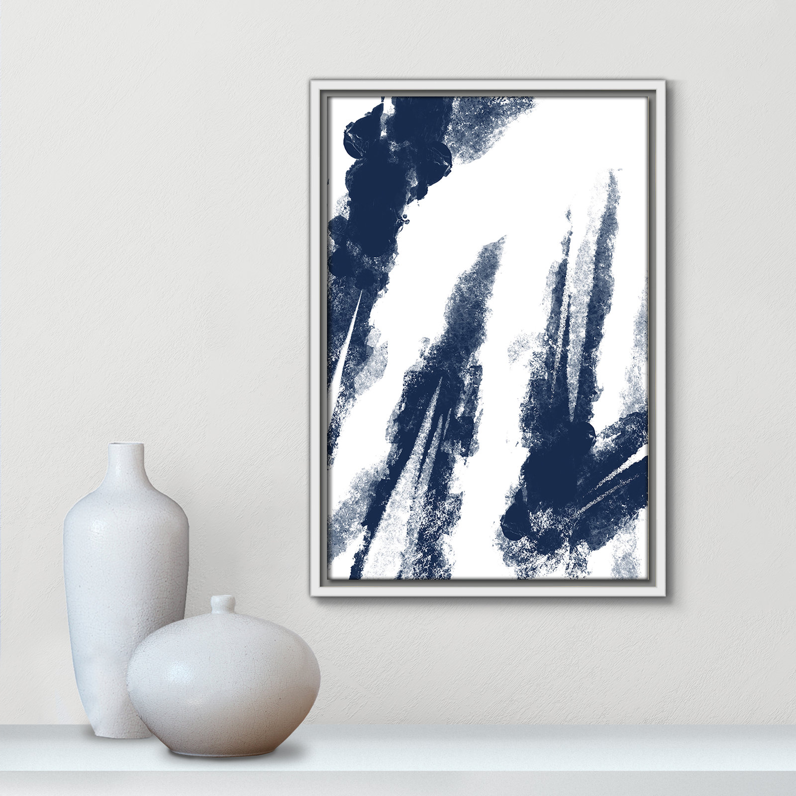Ferne "Navy Striking Seams 2" Print, 19.5" H x 13.5" W x 2" D, White Framed Canvas