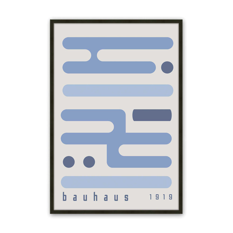 Blue Bauhaus Minimalist Circuitry I Print dans un cadre, H 17 po x l 13 po x P 1,25 po, Noir satiné