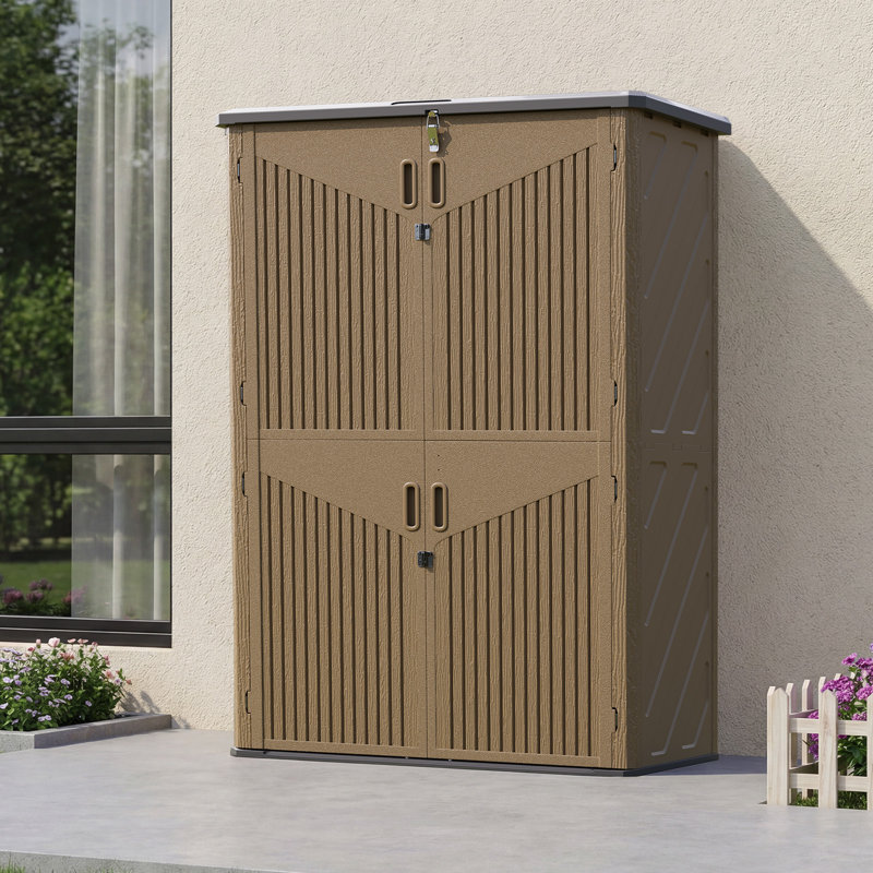64 Cu.Ft Vertical Storage Sheds Outdoor Waterproof with Floor, Brown