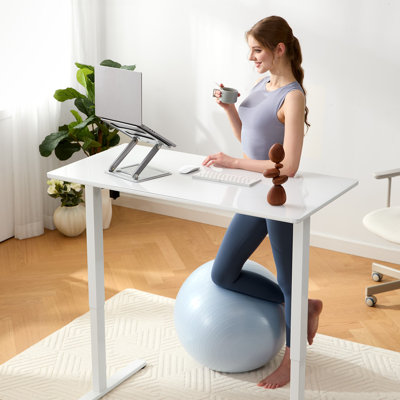 Glass Standing Desk with Writable Surface and Built-In Storage Drawers, Adjustable Height