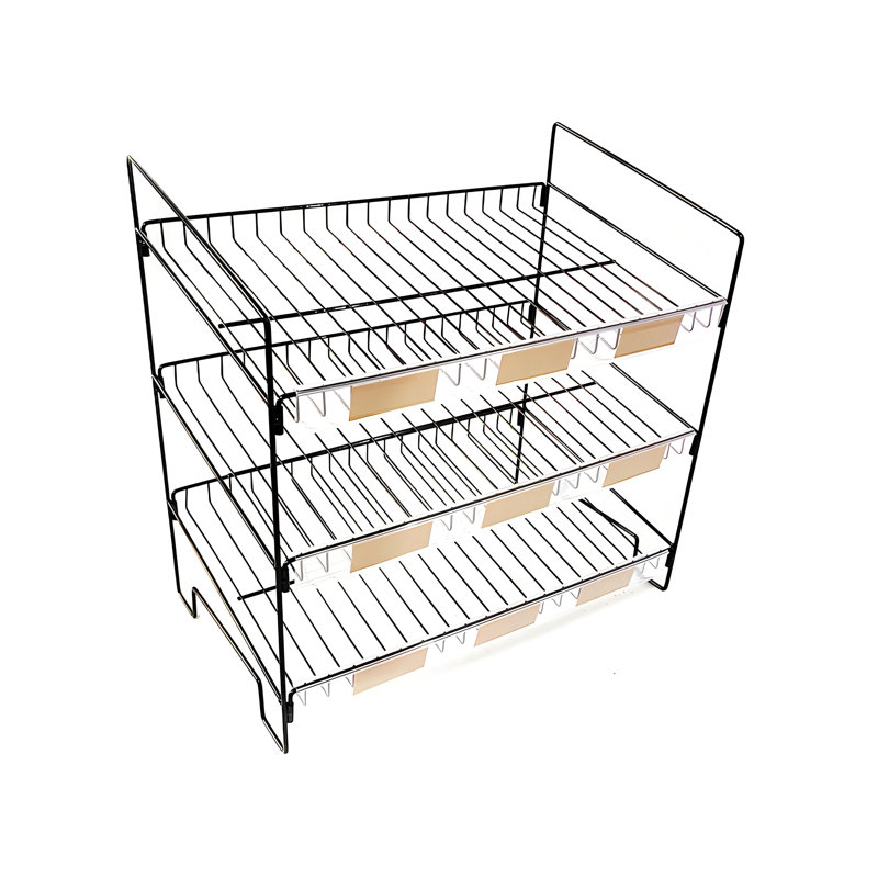 3-tier Black Metal Display Rack, Freestanding Organizer For Candy, Snacks & Retail Merchandise