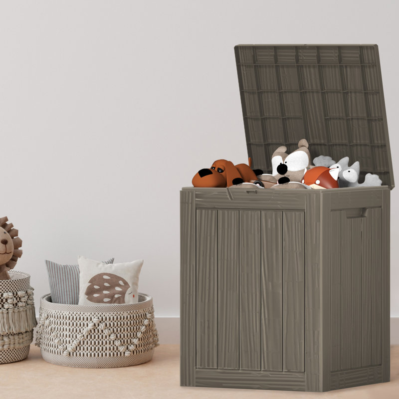 Light Brown Lockable Plastic Wicker Deck Box 28 Gallon
