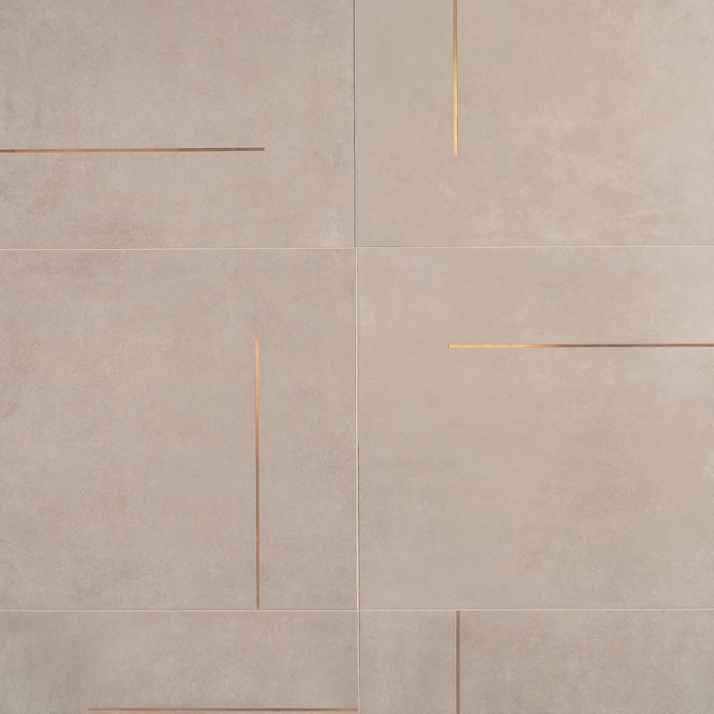 Linea 24" X 24" Porcelain and Brass Wall & Floor Tile (11.62 SQFT / Box), Greige