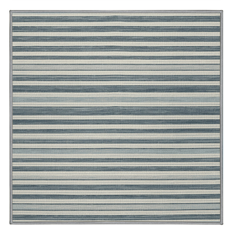 Washable Pale Blue White Striped Area Rug, Square 3'