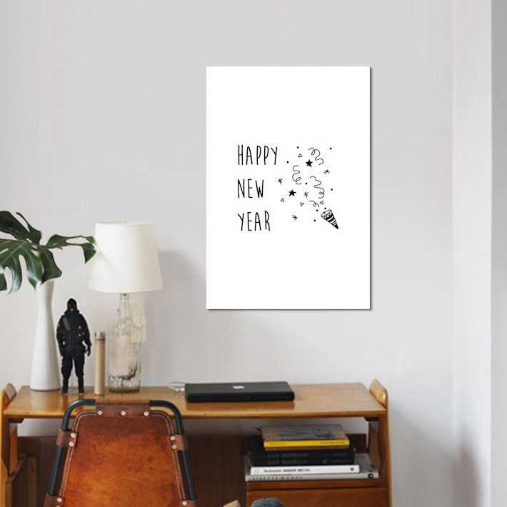 «Happy New Year», reproduction d'art textuel sur toile tendue, H 26 po x l 18 po x P 1,5 po