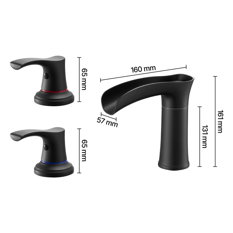 Roman Tub Faucet 3 Hole Waterfall Bathtub Faucet Zinc Alloy 2 Handles, Matte Black