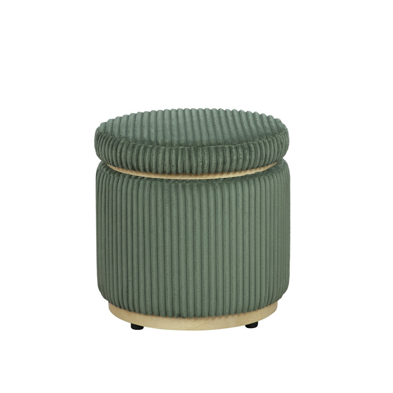 Thurleigh Round Sherpa Ottoman with Storage, Green