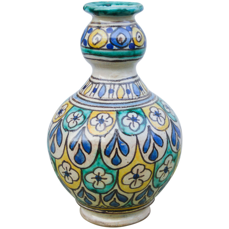 Vase de table intérieur / extérieur turquoise / bleu / jaune 8,25 po