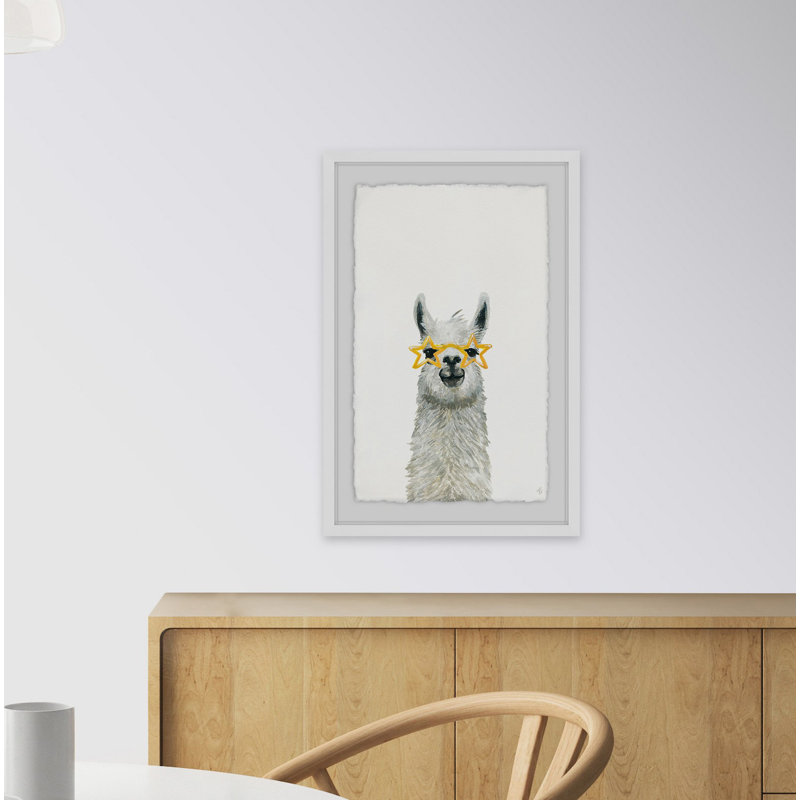Perham «Yellow Star Llama», reproduction, H 24 po x l 16 po x P 1,5 po, Cadre blanc