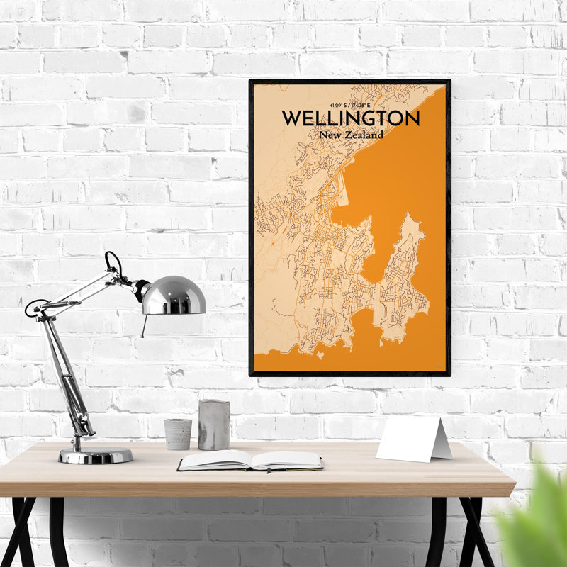 Wellington, carte de la ville, impression, H 36 po x l 24 po, Orange / or pâle