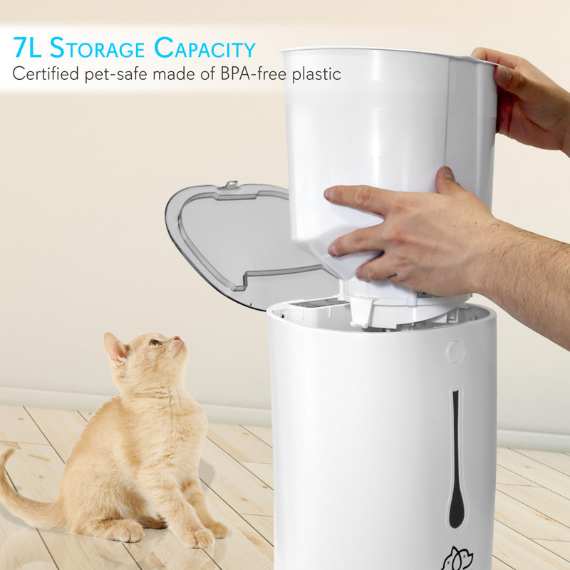 White Smart Automatic Pet Feeder with Voice Recorder