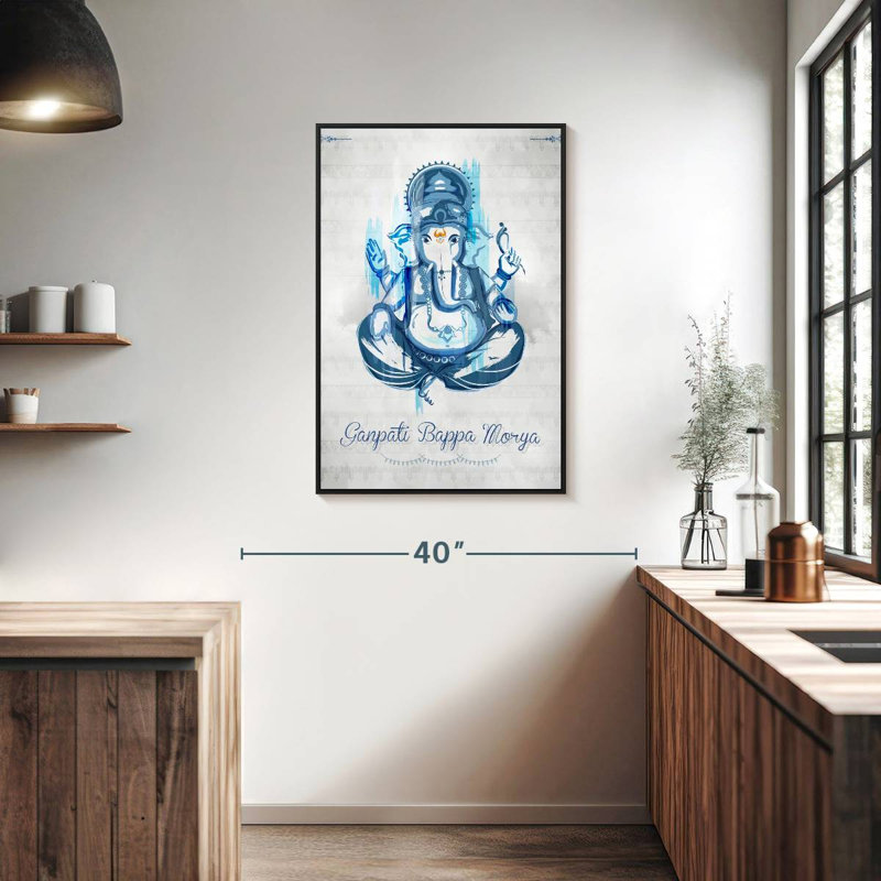 Lord indien Ganpati, 25 po x 37 po, Cadre flottant noir