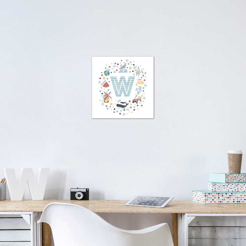 Lettre W - impression d'art graphique, Toile tendue, Pas de tapis, H 18 po x l 18 po x 1,5 po