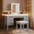 Vanity Desk With Mirror And LED Lights, 7-Drawer Makeup Station With Cushioned Stool And Hollow Design For Efficient Bedroom Organization.-2080406854