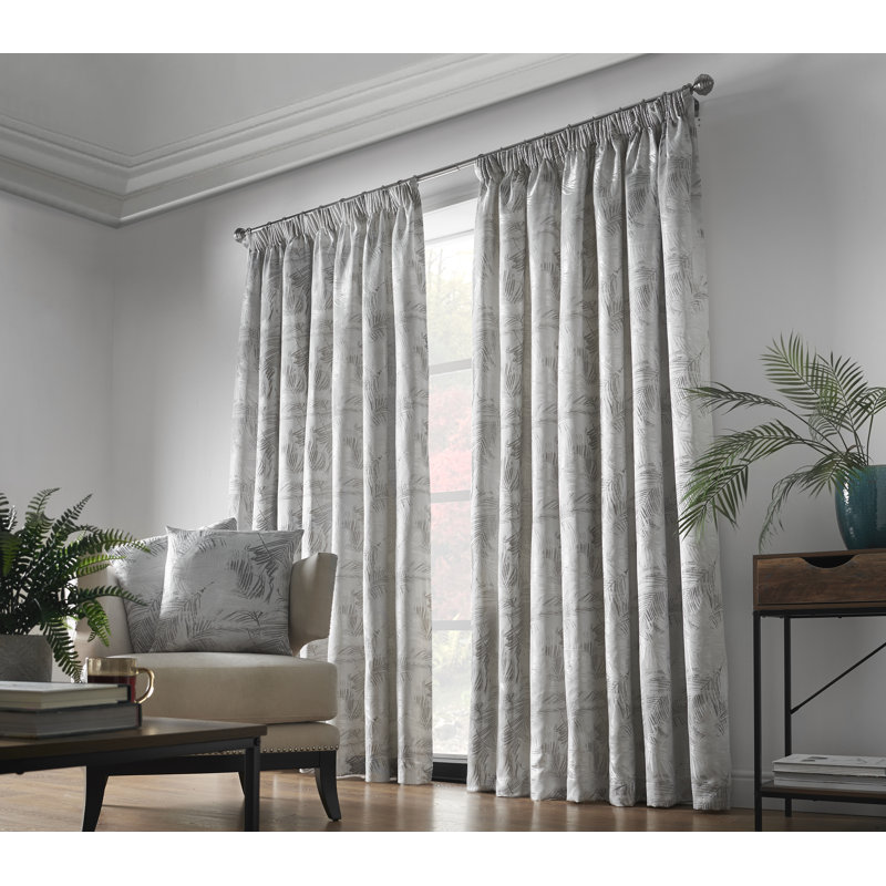 Porphyrion Fiji Pencil Pleat Curtains, 117 W x 137 D cm, Silver