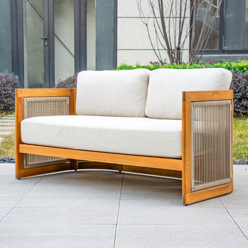 Causeuse d'extérieur en bois d'acacia avec coussins
