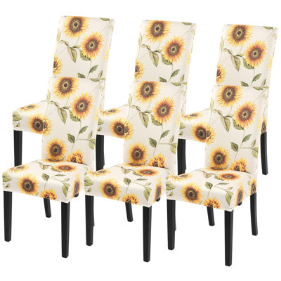 Printed Dining Room Chair Covers Set Of 6, Stretch Kitchen Chair Covers Washable Parsons Chair Slipcover Removable Dining Chair Protectors For Hotel,Ceremony(Sunflower)