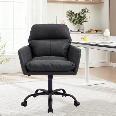 Faux Leather Office Desk Chair, Adjustable Swivel Computer Chair With Wheels And Arms, Comfy Upholstered Ergonomic Task Chair,Vanity Chair by Inbox Zero